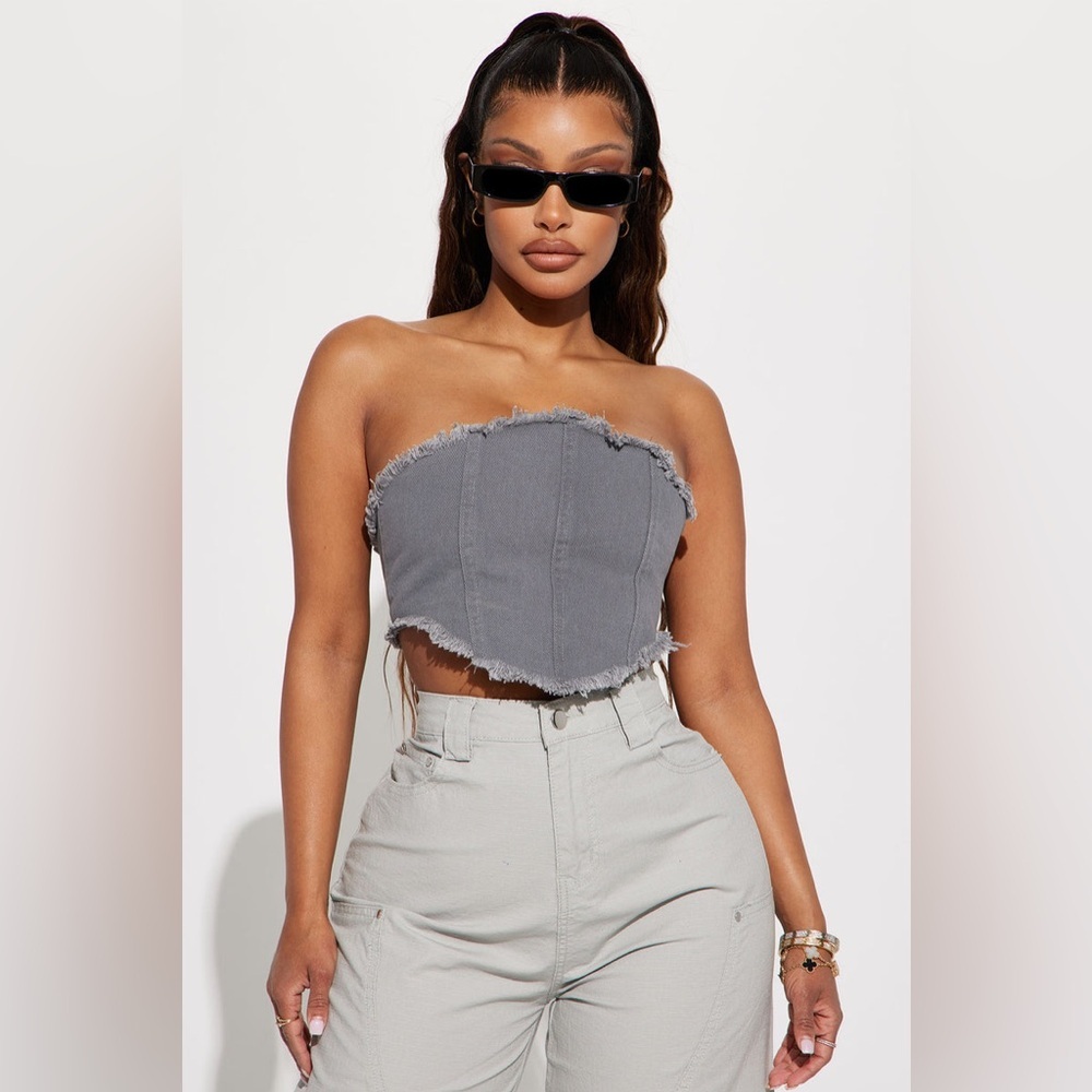 NWOT! Fashion Nova Aella Denim Top - Charcoal